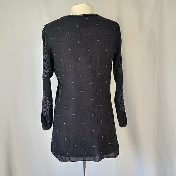 Johnny Was Embroidered Eyelet Lace Boho Tunic Black Size Small - Picture 5 of 11